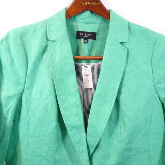 NWT Talbots Linen Blazer Jacket 12P Preppy Career Coastal Light Green Academia - Picture 2 of 7